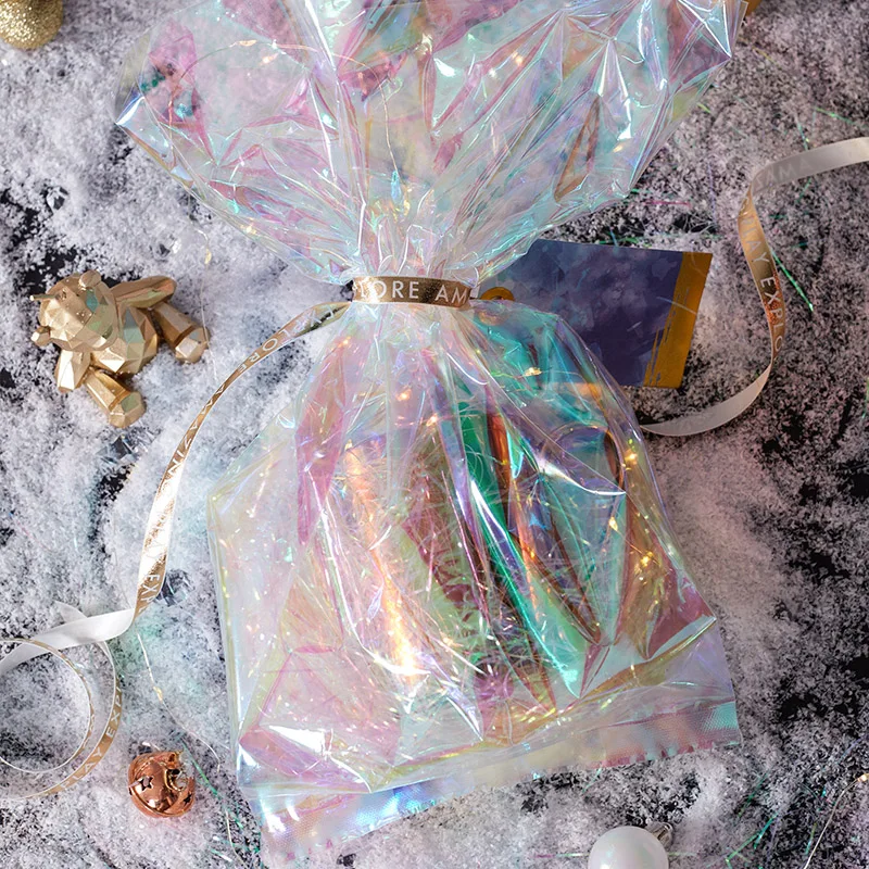 

50pcs Iridescent Gift Bag Rainbow Transparent Candy Chocolate Cookies Packaging Pouch for Wedding Birthday Party