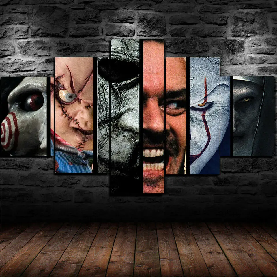 

Horror Movie Scary Character Poster 5 Pcs Canvas Picture Print Wall Art Canvas Painting Wall Decor for Living Room No Framed