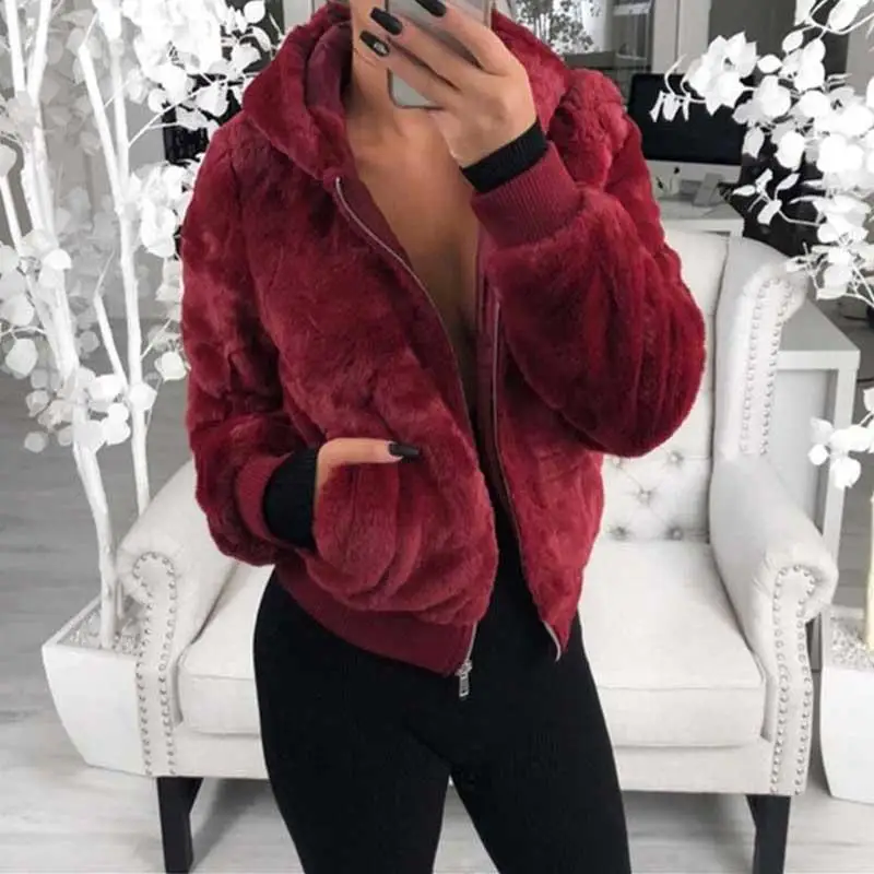 Осенне-зимние пальто и куртки женское плюшевое с капюшоном женская теплая куртка