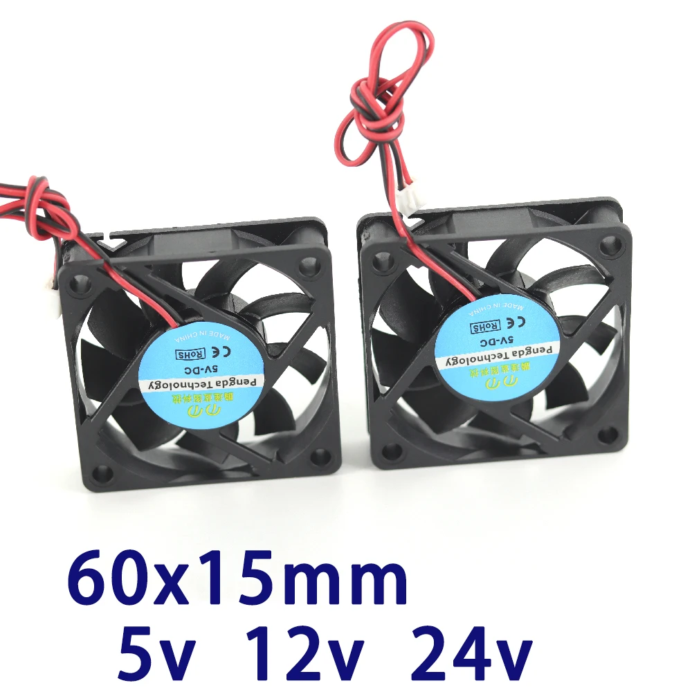 Вентилятор для 3D-принтера, 6015, 2 контакта, 60 мм, 60x60x15 мм, 6 см, охлаждающий вентилятор для видеокарты, постоянный ток 5 В/12 В/24 В, 6015, 2P, 1 шт.