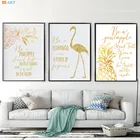 Плакат с изображением фламинго, ананаса, акварель, Золотой декор для детской комнаты, холст, картина, настенные картины, декор для гостиной, дома
