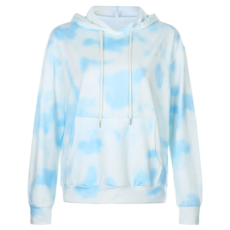

YICIYA Blue Tie Dye Printed Long Sleeve Hoodies Sweatshirt Autumn Casual Loose Pullovers Ladies Hooded Sweat Shirt Streetwear