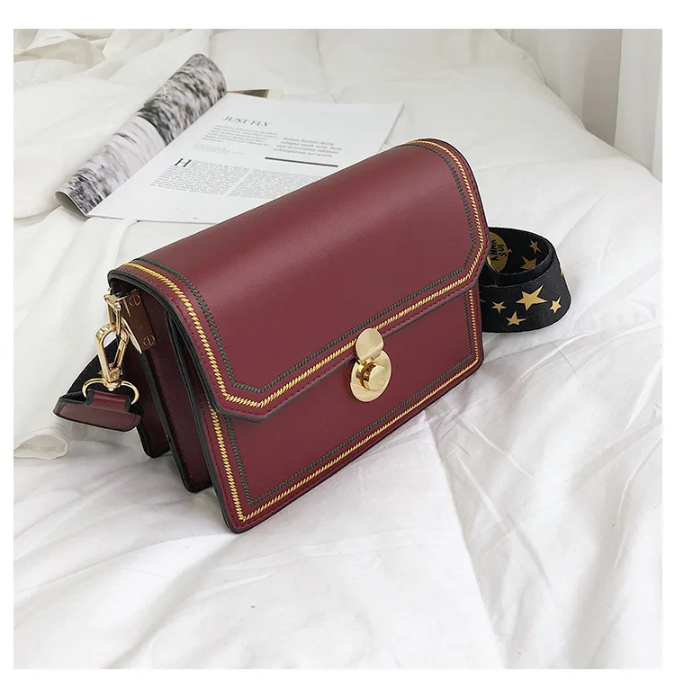 Bag for women new Korean style straddle bag outdoor travel chic wide band sewing fashion one shoulder small square bag