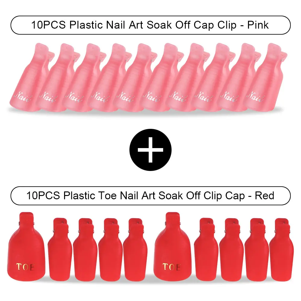 Red Toe Pink Hand 20 шт Пластиковый Лак для ногтей замочить от крышки зажимы УФ-гель для ногтей для удаления обертывания обезжириватель очиститель для маникюрного инструмента пальцы и пальцы ног - Цвет: Red Toe Pink Hand