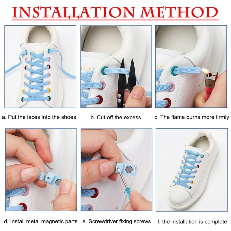 1 Pair Black Shoe Laces Elastic No Tie Shoelaces Magnetic Metal lock Man And Woman Shoe Accessories Lazy shoelace Of Sneakers