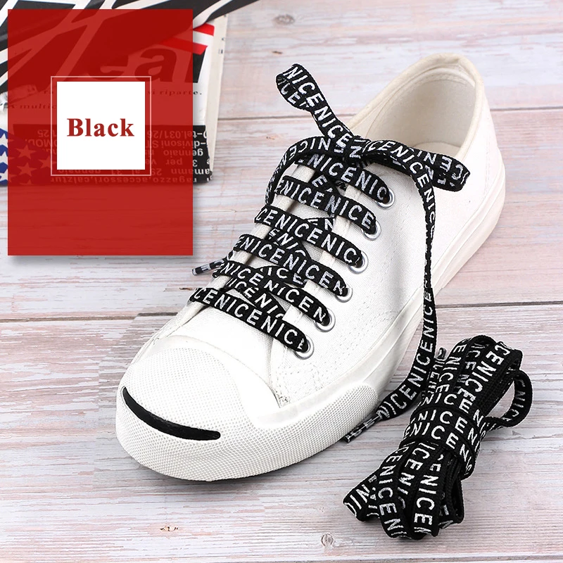 

1 Pair Shoelaces Letter Print Flat Shoelaces 1CM Width Satin Silk Ribbon Sneakers Shoes lace Casuals Canvas Shoelace Strings