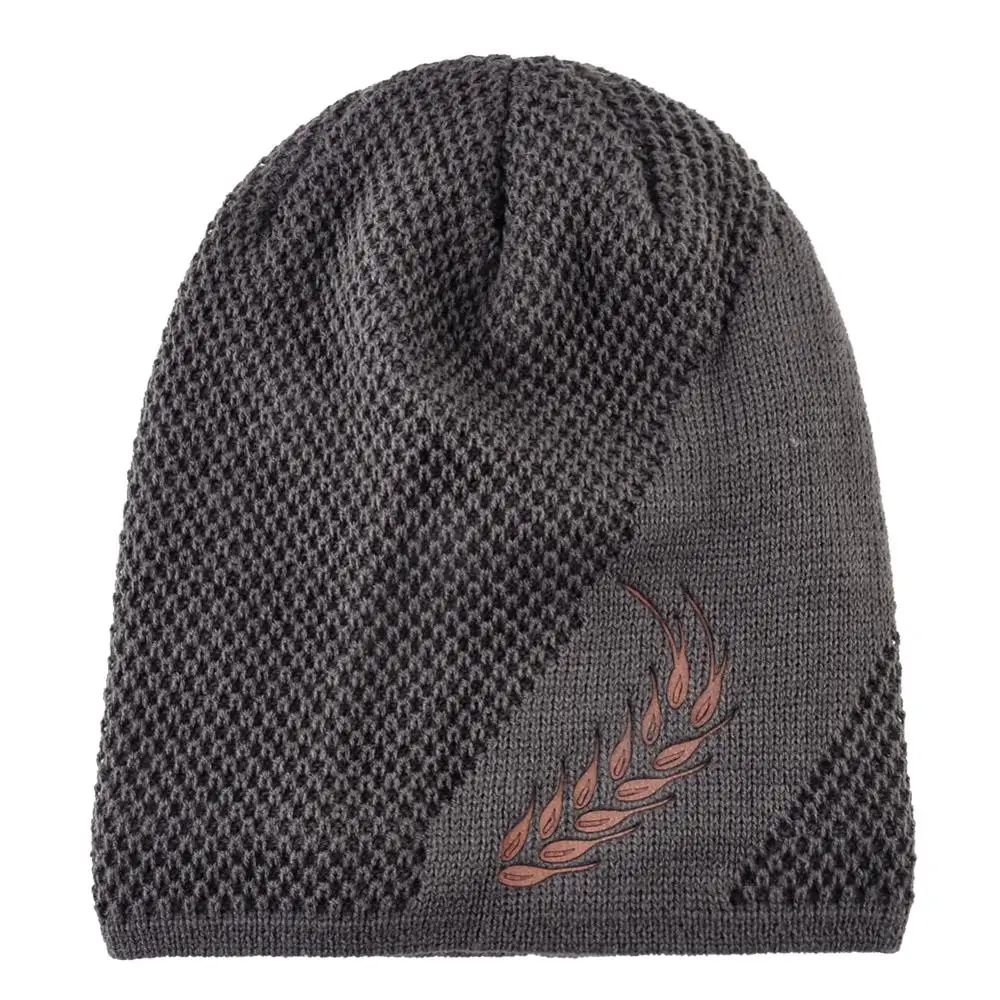 Мужские вязаные шапочки зимняя теплая вязаная шапка с ушками пшеницы модная хип