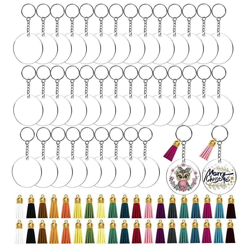 

152Pcs of Acrylic Keychain Blanks Set,38Pcs Vinyl Acrylic Blanks, 38Pcs Tassels, 38Pcs of Key Ring, 38Pcs Jump Ring
