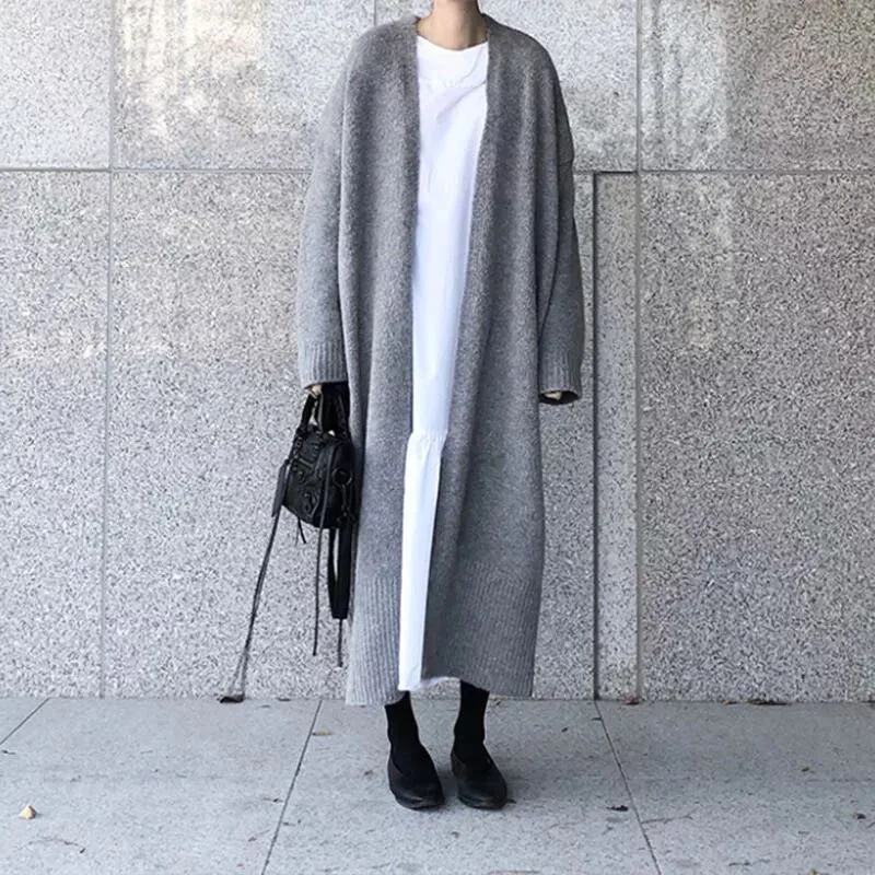 

Autumn and Winter New Lazy Style Loose Knit Sweater Ladies Fashion Super Long Over-the-knee Cardigan Sweater Jacket Women B319