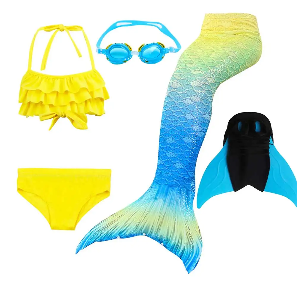 5pcs Mermaid Set 7 Girls Walkable And Swimmable Mermaid Tail Swimsuit Cosplay Costume Kids Children Bikini And Sparkle Mermaid Swimtail - Цвет: 5pcs Mermaid Set 7