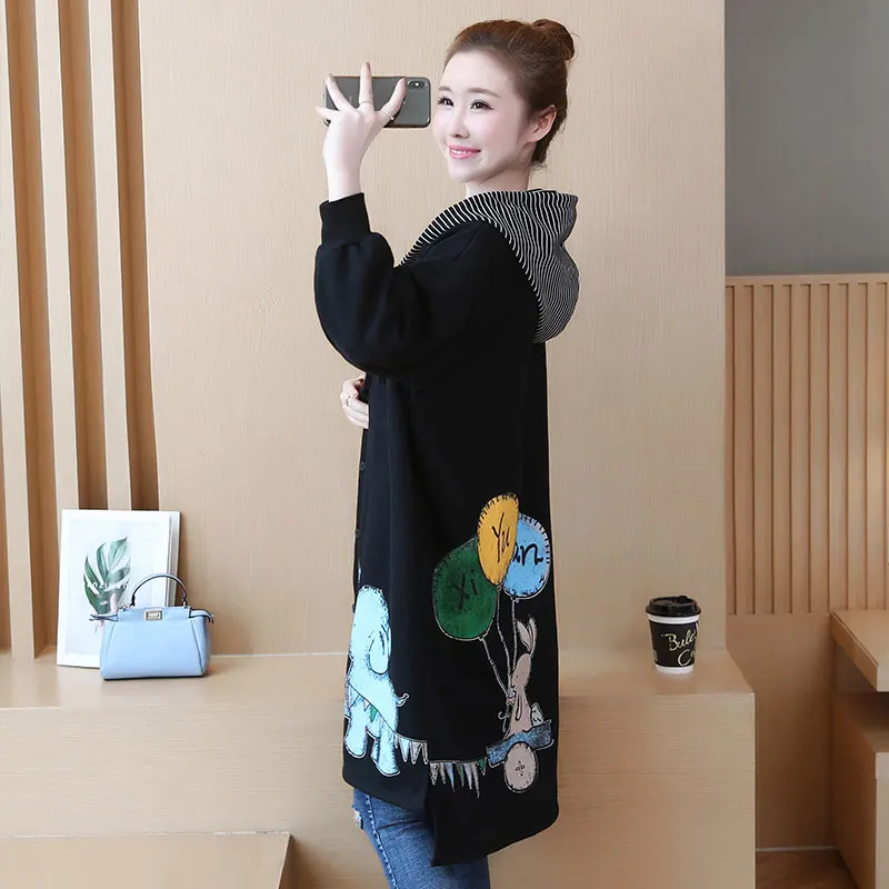 

WEIHAOBANG 2021 Autumn New Large Women's Thin Loose Solid Color Single Breasted Hooded Long Sleeve Medium Long Coat
