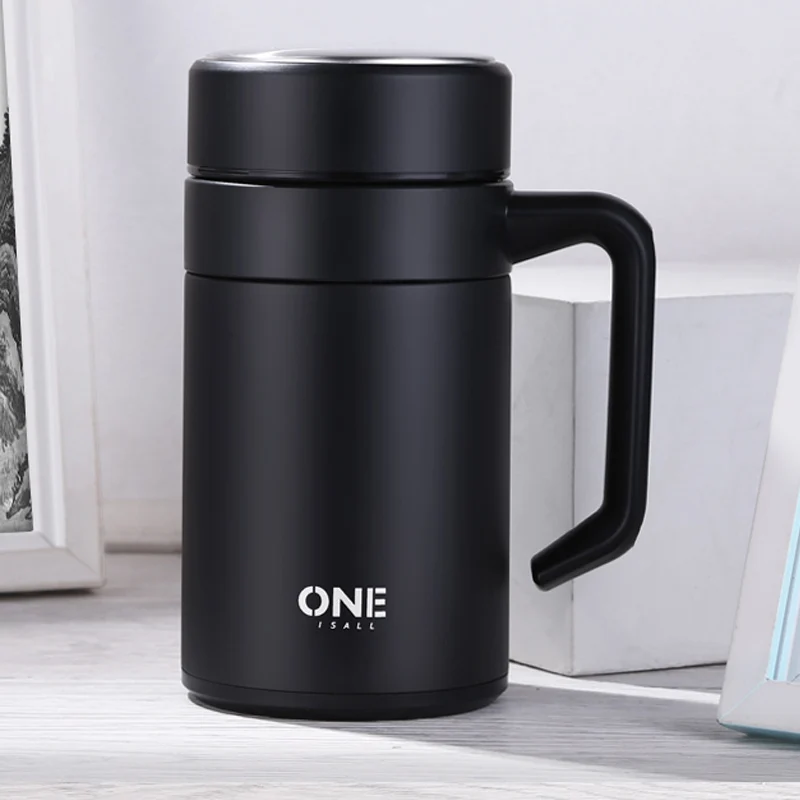 Мужские вакуумные фляжки термосы для офиса объемом 400 мл напитков чашка с ручкой