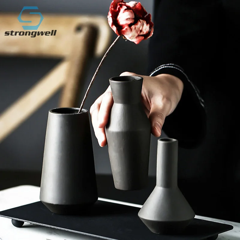 Strongwell Скандинавская железная простая черная керамическая гидропонная ваза для