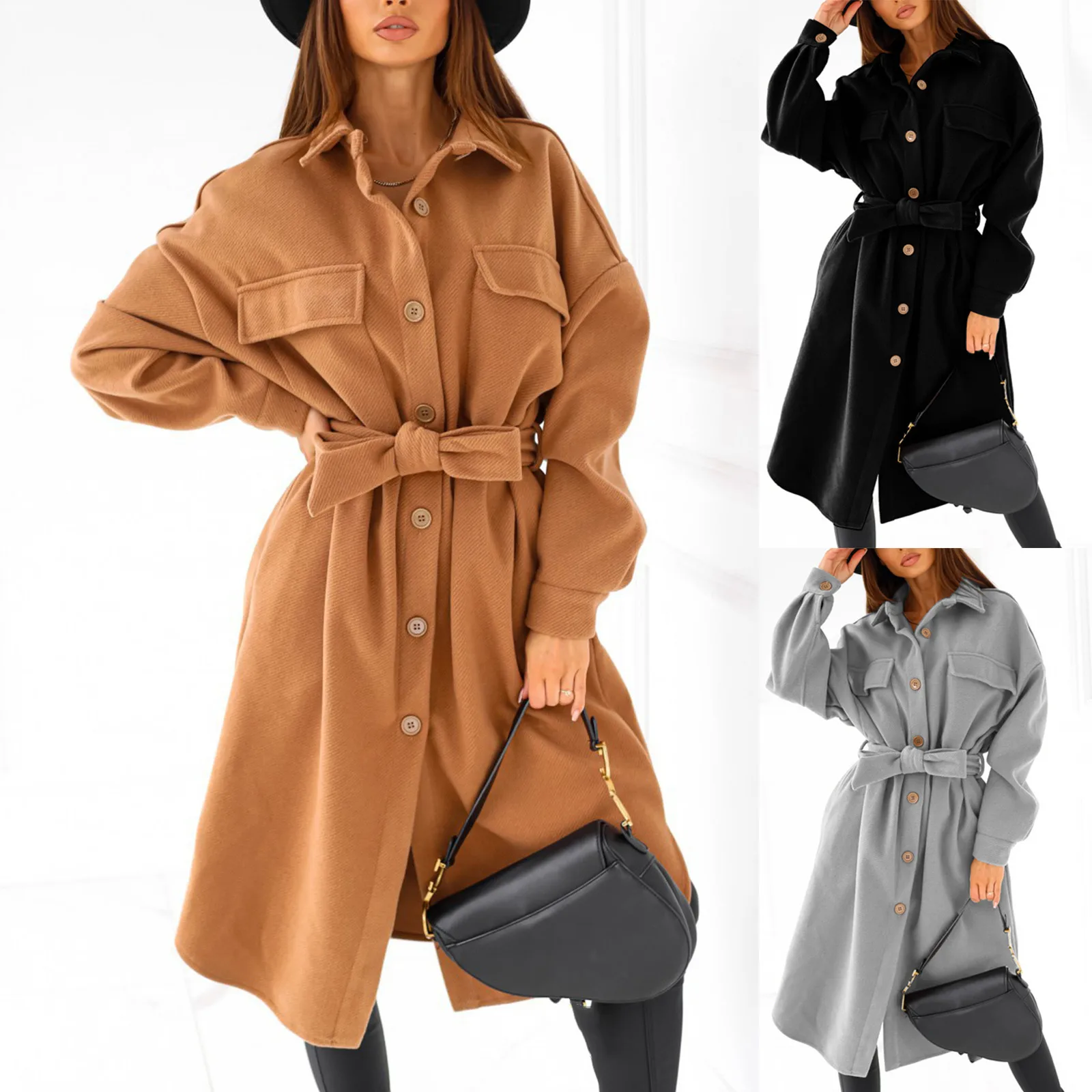 

Women Trench Coat Casual Women's Long Outerwear Loose Overcoat Autumn Winter Fashion Double-breasted Windbreaker Femme abrigos