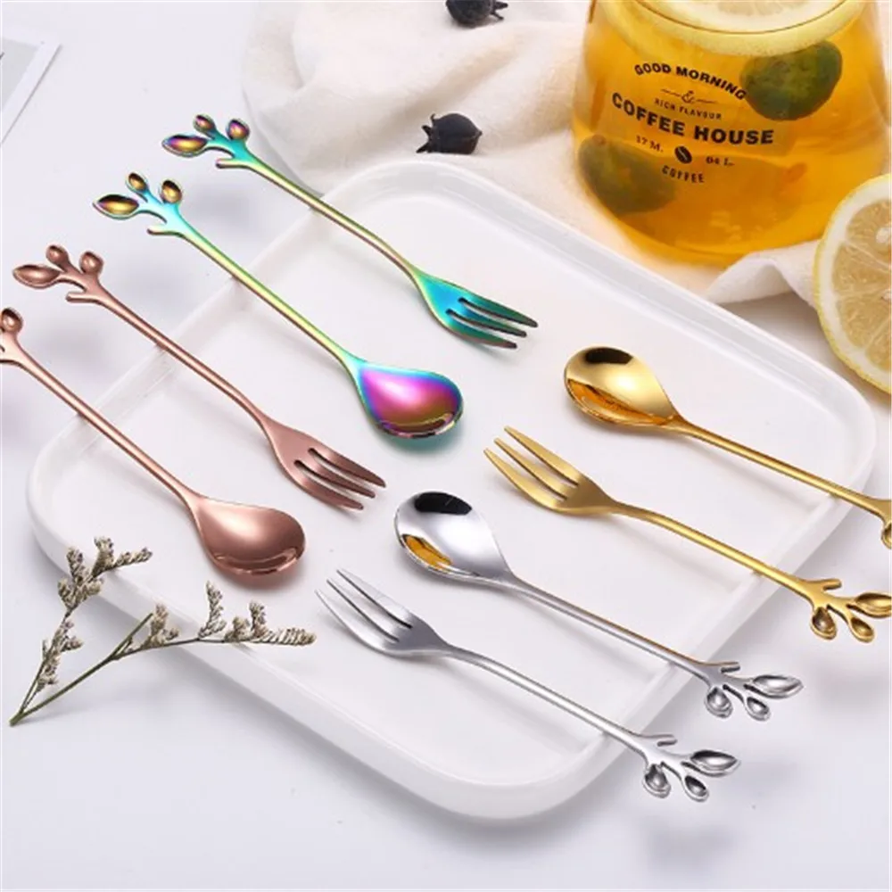 Ложка из нержавеющей стали маленькая вилка для перемешивания свежих веток ложка