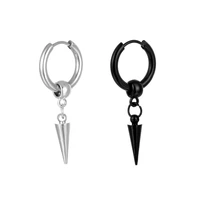 design punk women men spike cone tip titanium steel earrings black silver color stainless bead hoop earring gifts for friends