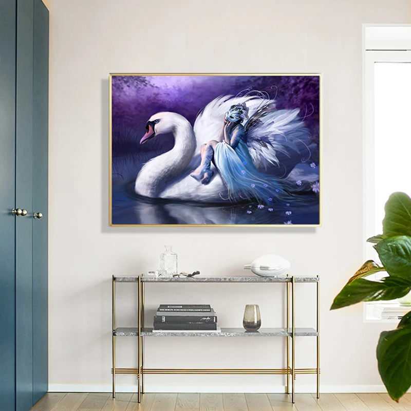 Современные плакаты и принты с ангелом Женский Белый лебедь картина маслом холст