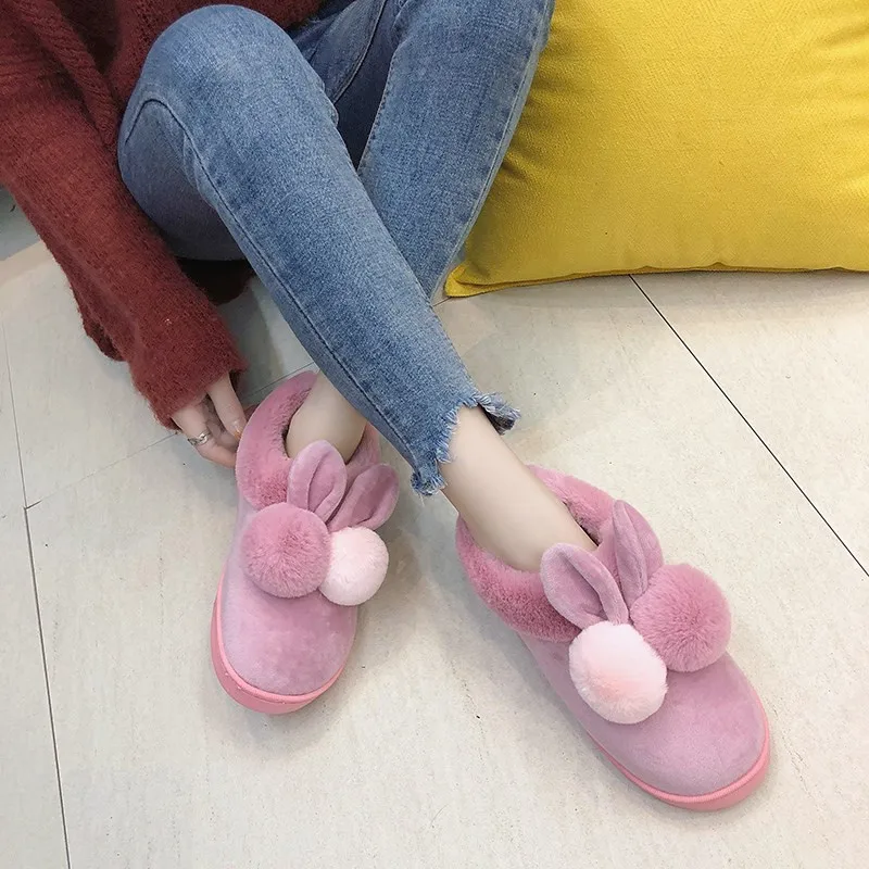 Зимние плюшевые тапочки Женские на платформе Хлопковая домашняя обувь с милыми