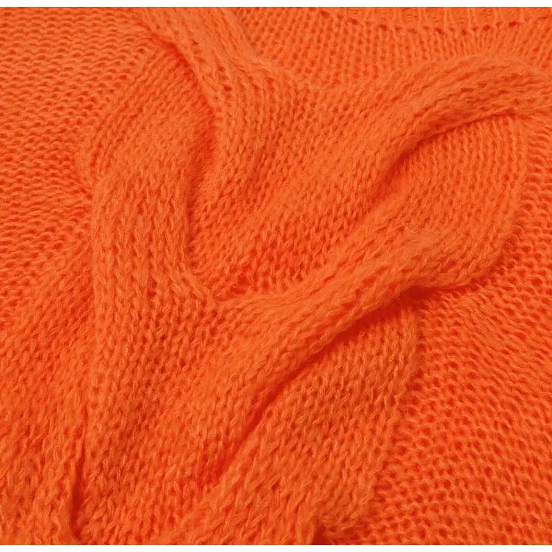 Misswim Casual loose mohair women pullover Autumn winter oversized sweater female lantern sleeve orange sweater jumpers mujer