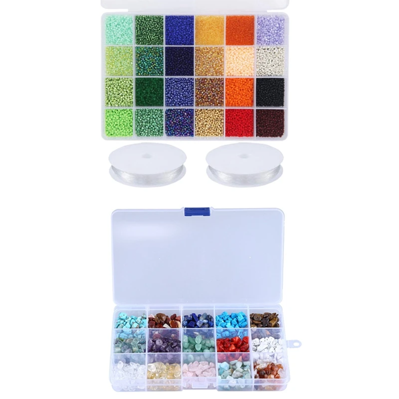 

Irregular 15-Color Assorted Box Set Loose Beads 7-8mm with 14400 Millet Beads Alphabet Bead Kit 2 Rolls of Crystal Line