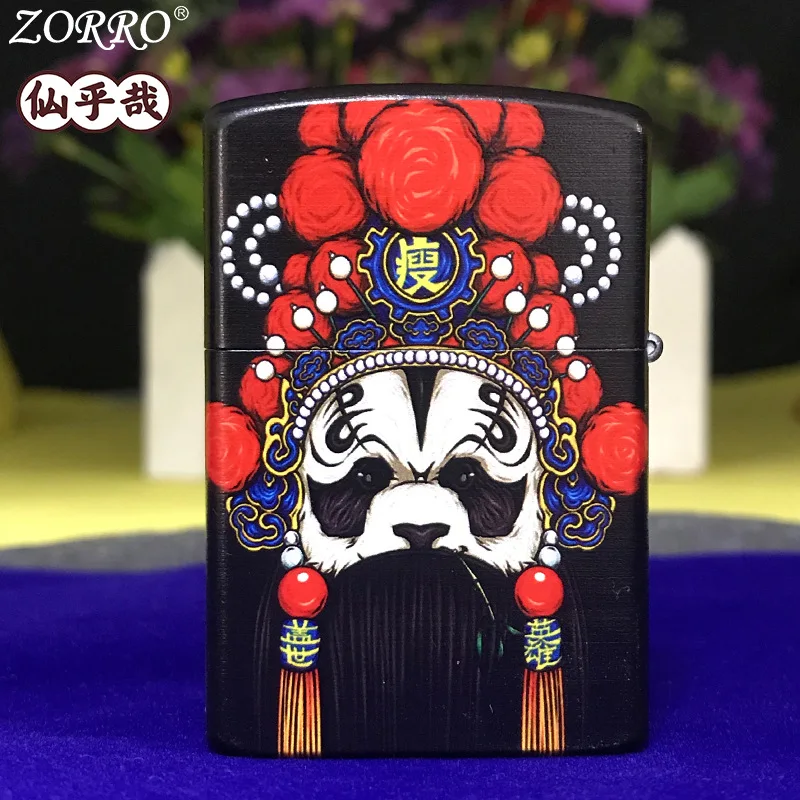 

New zorro pure copper Peking Opera mask color printing grinding wheel Chinese style "Conqueror" kerosene lighter