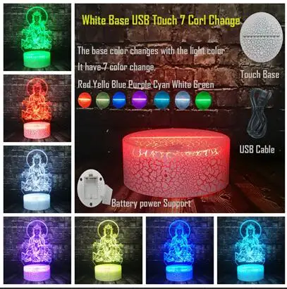 USB 7 Color Change Светодиодный ночник религиозные верования 3D популярная Avalokitesvara лампа Будды домашний декор трещина Иллюзия для настроения Лава праздник друг подарок - Испускаемый цвет: USB 7 Color Change
