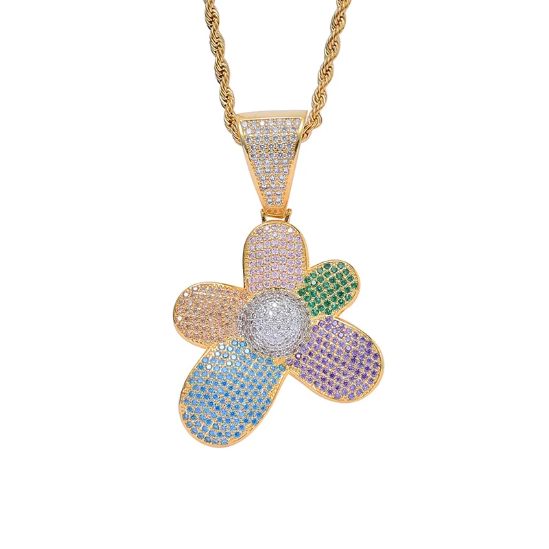 

Colorful flowers micro-inlaid zircon pendant necklace 210329-87