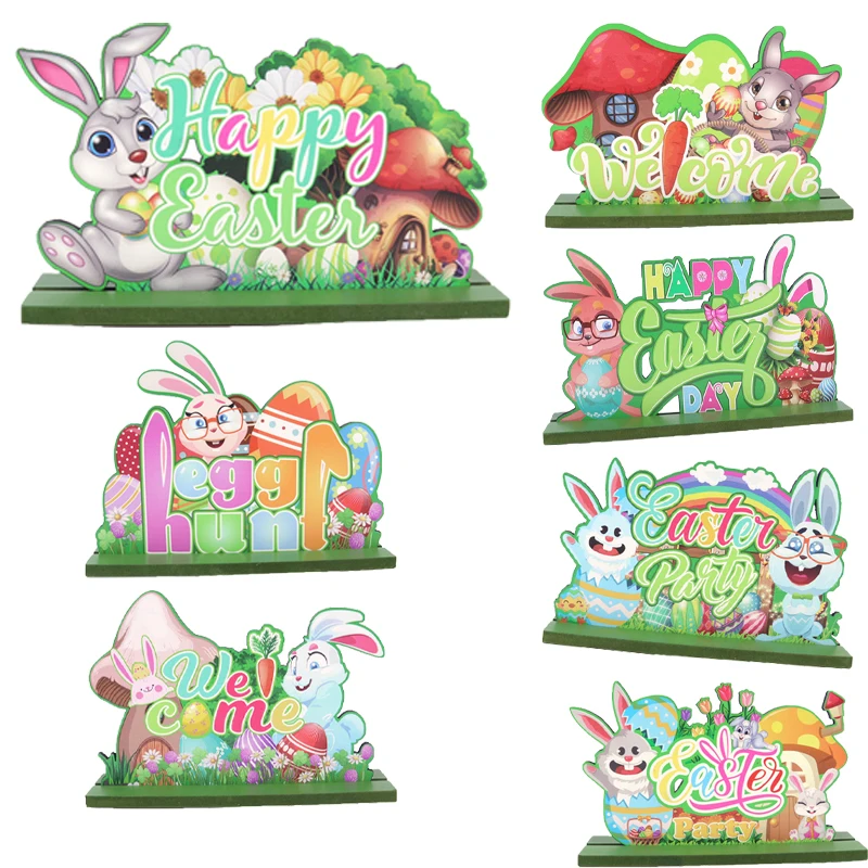 

Spring Green Beautiful Easter Wooden Crafts Table Decor Rabbit Chick Happy Easter Party Supplies Wooden Easter Ornaments Gifts