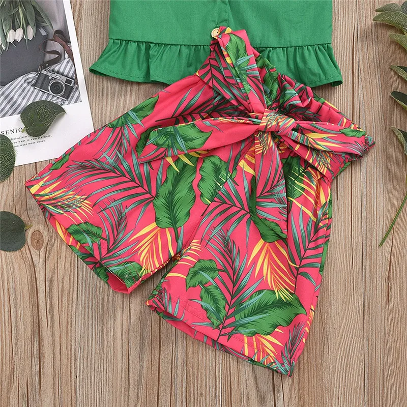 

Summer Baby Kids Girls Clothes Toddler Sleeveless Button Strap Button Tank Tops+Floral Print Shorts Outfits Fashion Baby Set