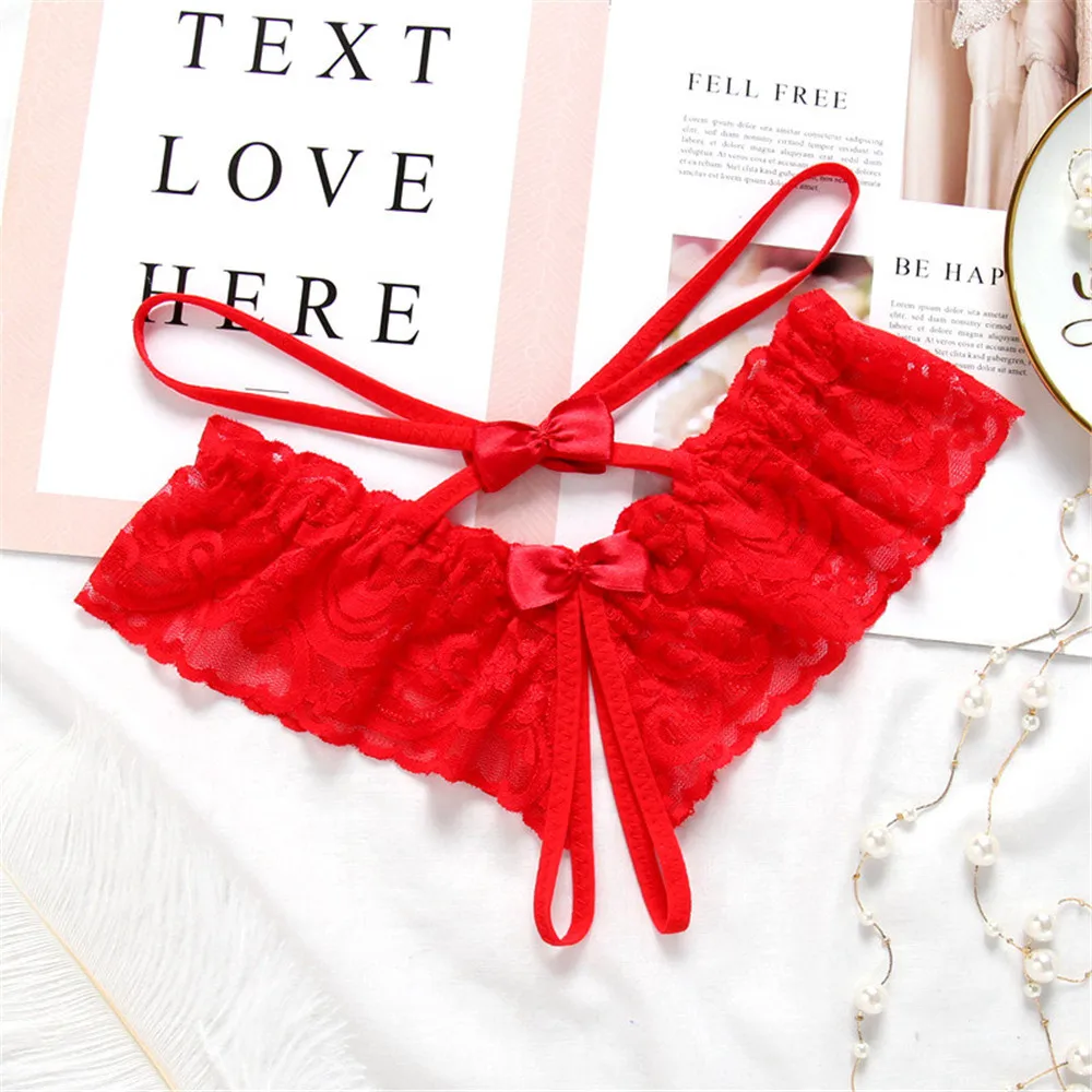 Красный UNWE Crotchless трусики японские на бретелях популярное эротическое сексуальное трусики открыты с прорезью трусики двойной бант ультра-тонкое сексуальное нижнее белье - Цвет: Красный