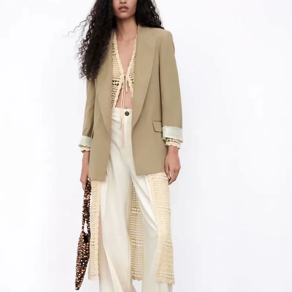 

BM UR HM ZA Women's 2021 Summer New Fashion All-match Slim Linen Solid Color Thin Loose Casual Roll-Sleeve Suit Jacket