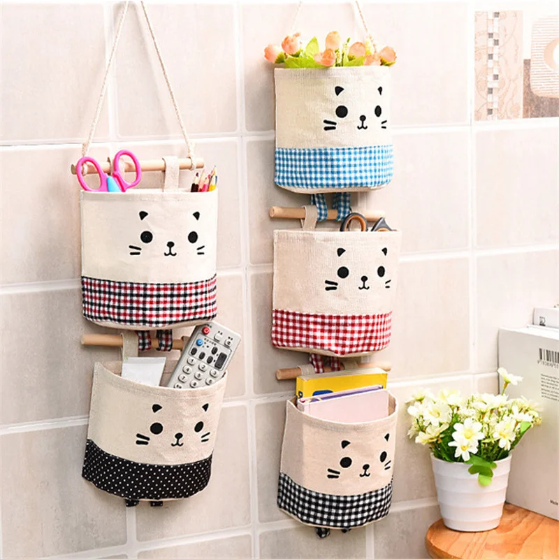 

2pcs Storage Hanging Bag Cotton Small Single Door Pocket Dormitory Waterproof Dirty And Wear Resistant Wall Mounted Organizer