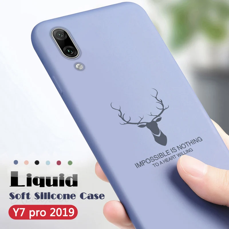 Мягкий жидкий силиконовый чехол для huawei Y7 pro 2019 телефона с оленем huawey y 7 y7pro