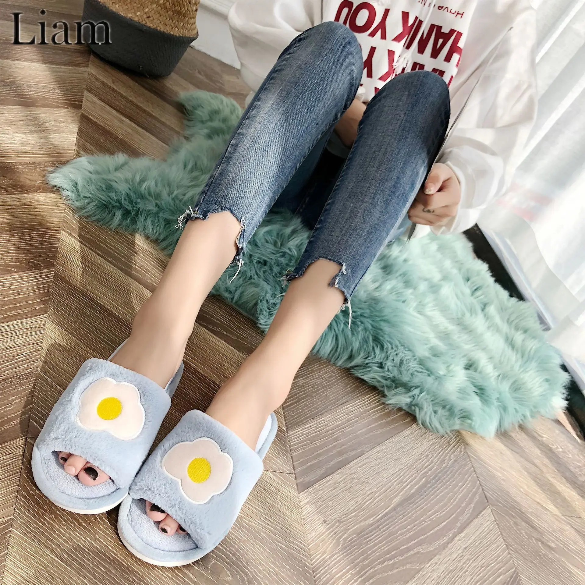 Liam Fruit Print Slipper Winter Warm Cute House Shoes Comfortable Open Toes Non Slip Fuzzy Slides zapatos de mujer