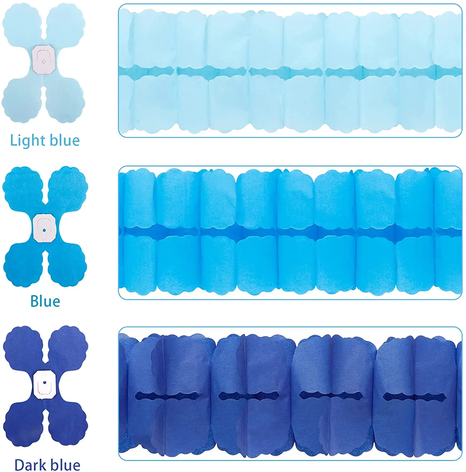 

6Pcs Dark Light Blue Tissue Paper Four-Leaf Clover Garlands Hanging For Navy Blue Ocean Party Wall Backdrop Decoration Streamers