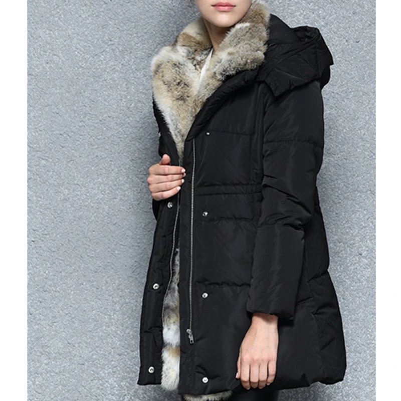 Fashion 2020 White Duck Down Winter Jackets Women Real Rabbit Fur Collar Thick Warm Coat Female &ampWomen Jacket YXR355 | Женская одежда