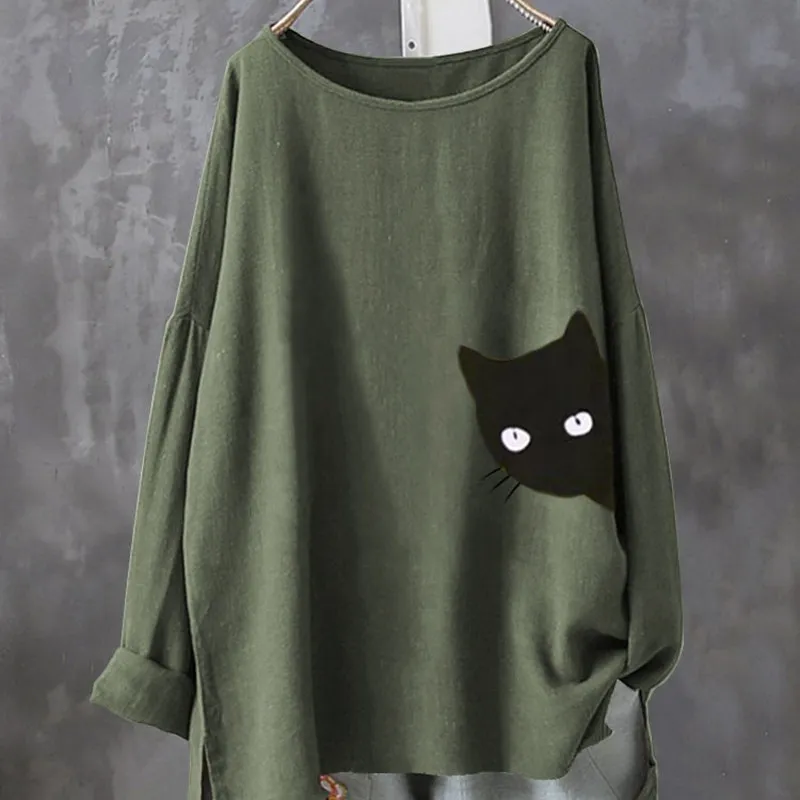 Grass Green-Print 2 Mferlier, негабаритная футболка, Femme, круглый вырез, длинный рукав, Сплит, неровный подол, 8XL, 7XL, 6XL, универсальная, цветочный принт, женские футболки, повседневная - Цвет: Grass Green-Print 2