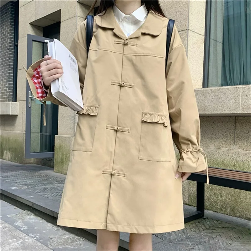 

Korean Chic Women Trench Coat Casual Women Long Outerwear Loose Overcoat Autumn Winter Fashion Flared Sleeves Windbreaker Femme