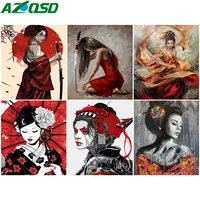 azqsd coloring by number japanese samurai acrylic modern wall art oil painting by numbers adults portrait kits handpainted gifts