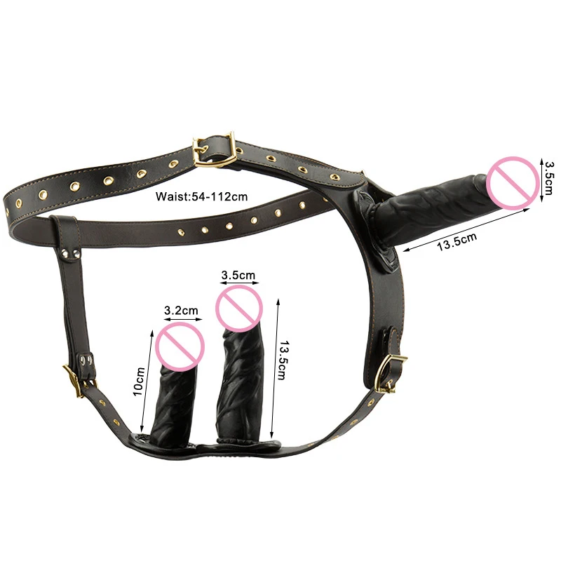 Съемный ремень для дилдо из искусственной кожи три фаллоимитатор со