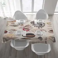 Tablecloth Vintage Art Of Sea Shells Printed On Table Linens For A Beach Feel Decor
