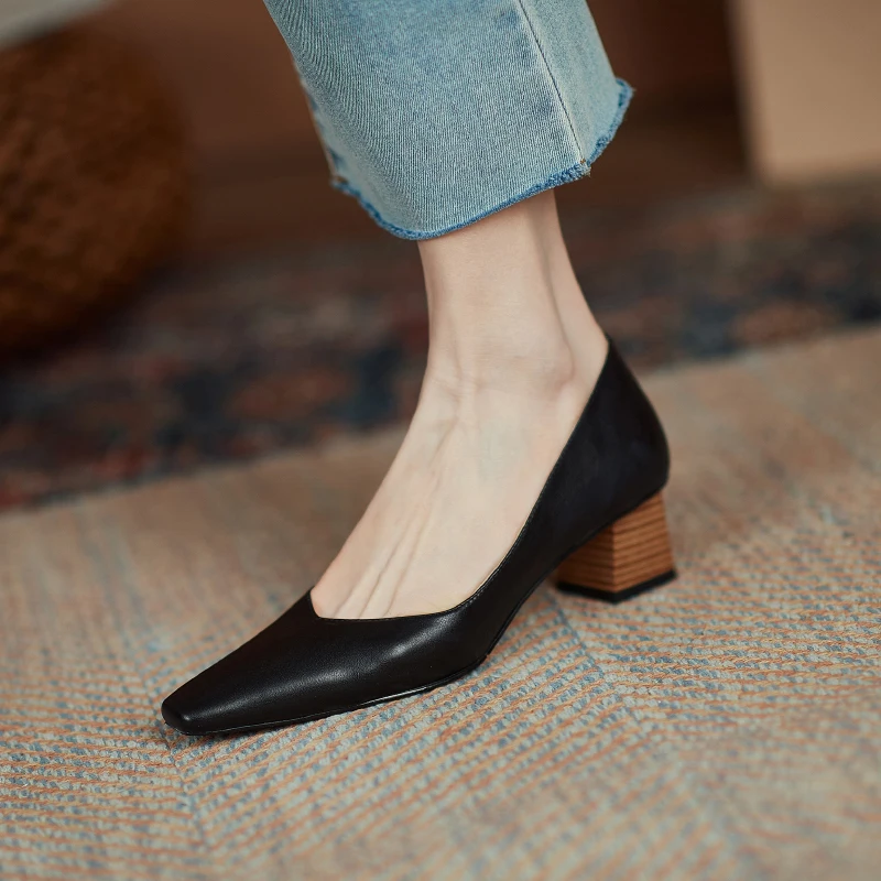 

2021 Spring Shallow Working Party Basic Shoes For Women Genuine Leather Shoes Woman Pumps High Heels Designer Shoes