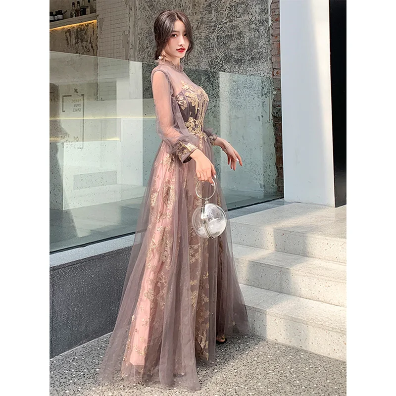 It's Yiya вечернее платье с высоким воротом три четверти халат De Soiree блесток спинки А-силуэт длиной до пола женские вечерние платья E1125