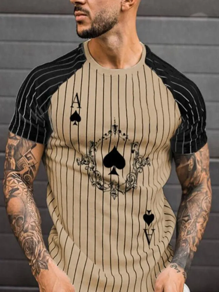 

2021 New Style Summer Men Clothing Men MuscleTshirt Streetwear Round Neck Shirt Fashion Poker Print Short Sleeve T-shirts Tops