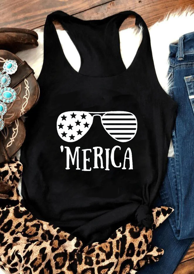4th of July vest Merica tees Funny the Stars and Stripes glasses tank top women casual summer style shirt beach holiday tops | Женская