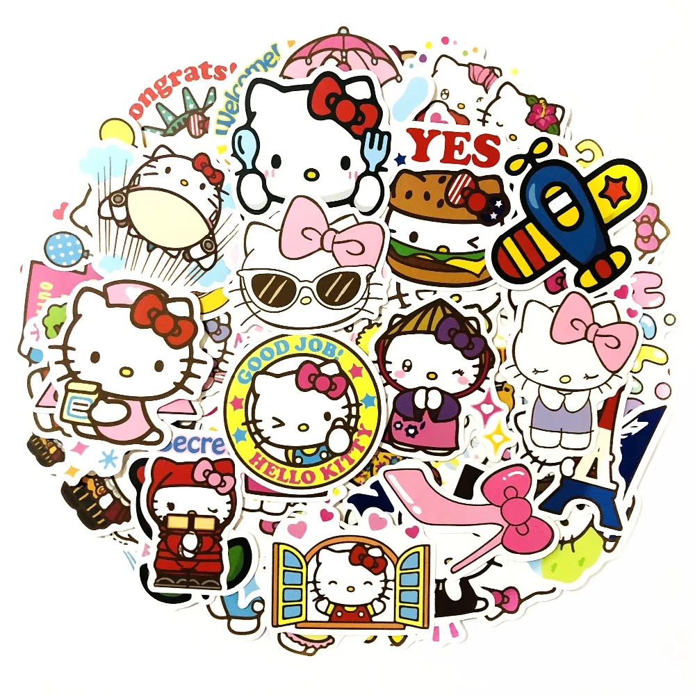 50/100 с изображением героев мультфильмов, в партии рисунок «Hello Kitty» наклейки для ноутбука скейтборд Стикеры для багажа офис игрушка Приспособления нетбук, водонепроницаемые наклейки для украшения