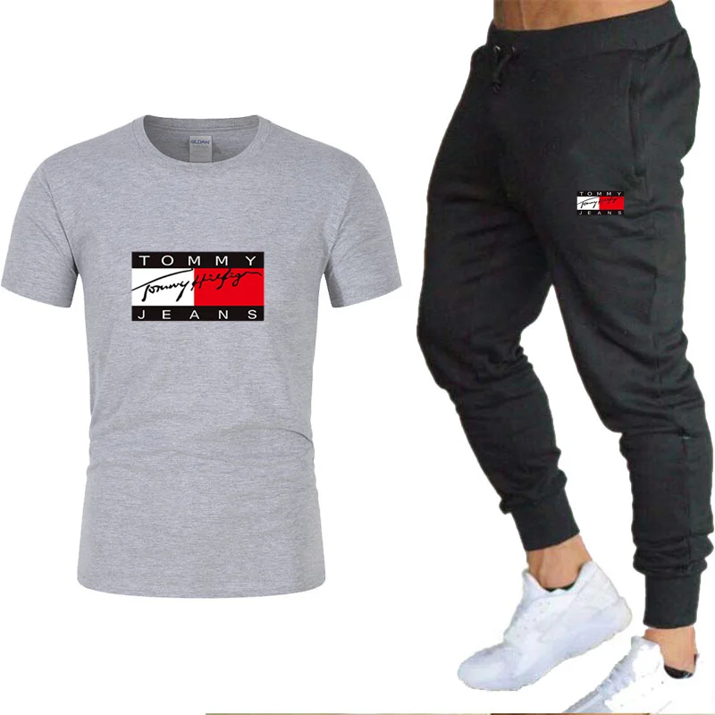 

Camiseta y pantalones deportivos de dos piezas para hombre, traje deportivo informal de marca, a la moda ropa deportiva de algod