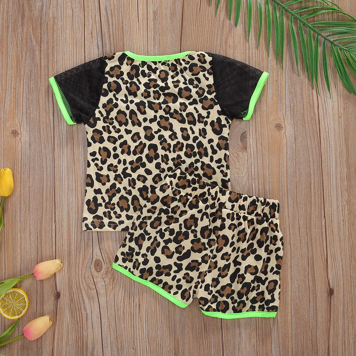 От 6 месяцев до 5 лет комплекты с леопардовым принтом неоново-зеленого цвета Новая