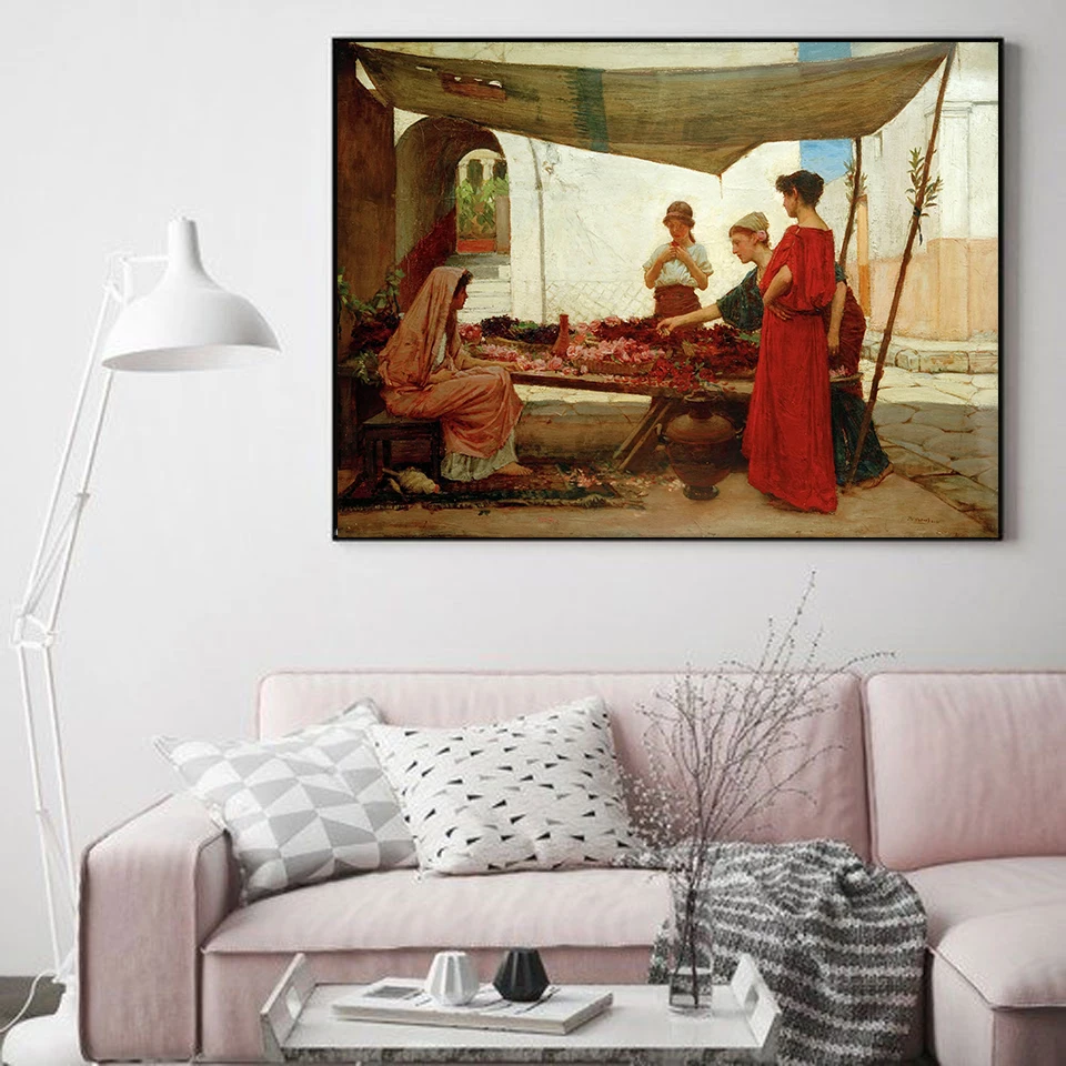 Citon Вильям Waterhouse grea Grecian Flower Market Canvas Холст Картина маслом всемирно известная
