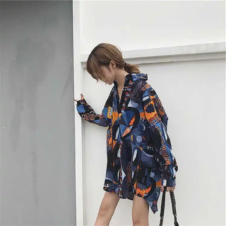 

DEAT 2021 New Spring And Summer Fashion Casual Loose Printed Chiffon Long Sleeve Shirt Shows Thin Top Trend Blouses Women SK547